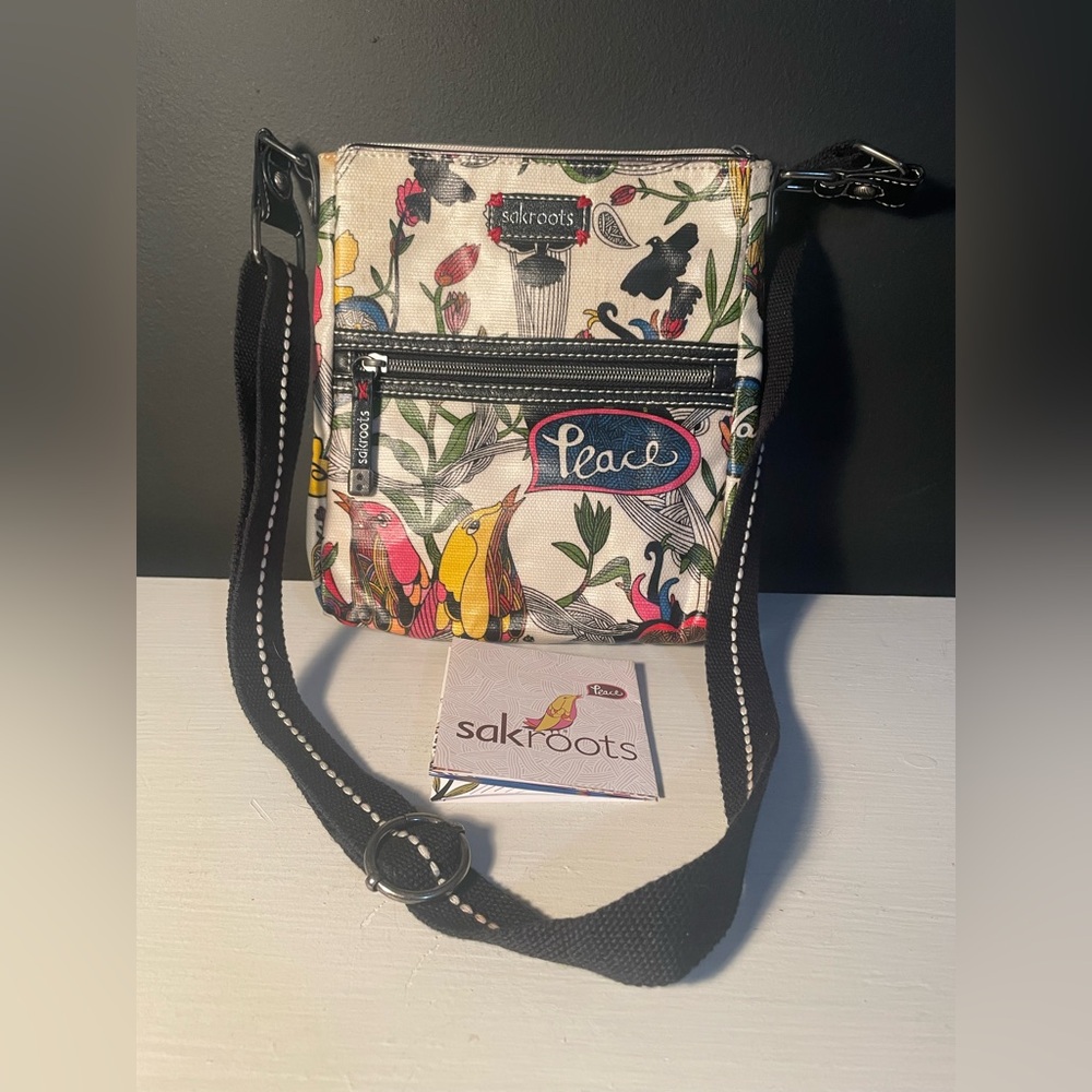 Sakroots Artists Circle Crossbody Bag Peace Birds and Flowers Print New